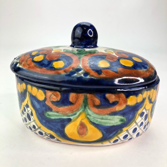 Trinket Box Lidded Oval Shaped CHIPED Mexico - Picture 3 of 9